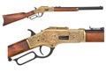 M1873 Lever Action Western Rifle Engraved Brass Finish Non Firing Replica Gun