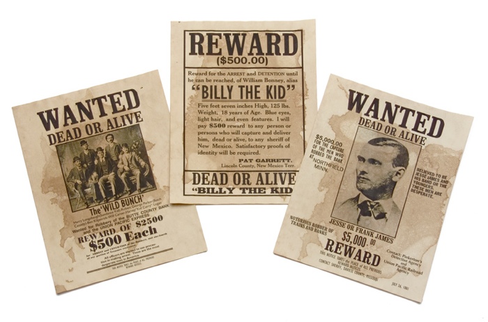 billy the kid wanted poster. Set Of 3 Wanted Posters: Billy