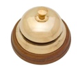 OLD WEST HOTEL BELL WITH POLISHED BRASS AND WOOD STAND