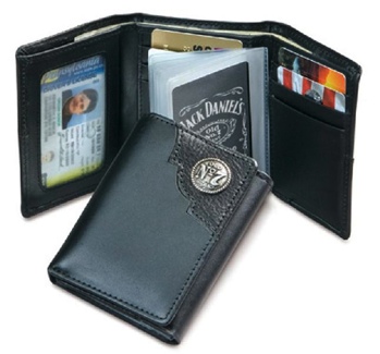 Black Trifold Wallet Metal Logo
