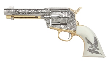 Deadwood Fast Draw Revolver Elaborate Nickel Engraving Non Firing Replica Gun