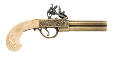 English Double Barrel Flintlock Pistol Gold Finish Non Firing Replica Gun