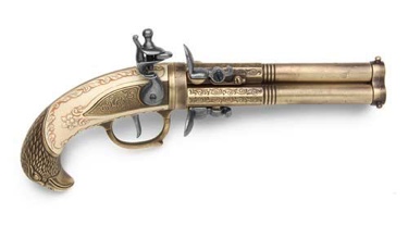 Three Barrel Revolving Flintlock Pistol Non Firing Replica Gun