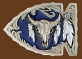 Steerhead on Arrowhead Belt Buckle Blue Enamel 3-1/4 x 2-1/8