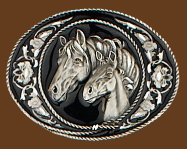 Horseheads Belt Buckle Diamond Cut 3-1/2 x 2-1/4