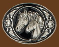 Horseheads Belt Buckle Diamond Cut 3-1/2 x 2-1/4