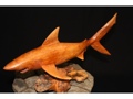 SINGLE TIGER SHARK CARVING ON DRIFT WOOD BASE SEA LIFE decor