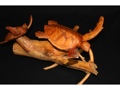 TURTLE HONU FAMILY SCULPTURE ON DRIFT WOOD SEA LIFE decor
