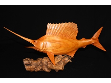 BLUE MARLIN SCULPTURE ON DRIFT WOOD BASE