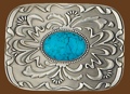 Belt Buckle Turquoise Stone 3-1/2 x 2-1/4