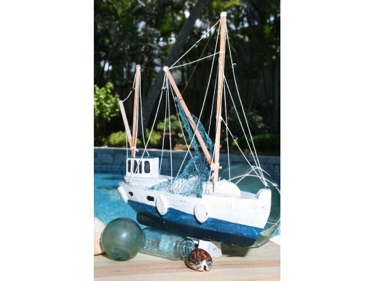 FISHING BOAT BLUE COASTAL 20 HAND CARVED COASTAL decor