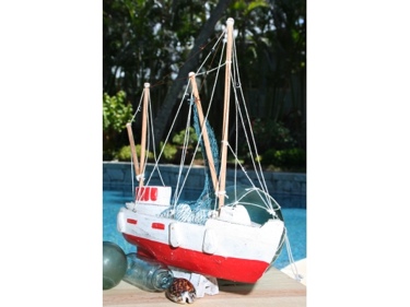 Fishing Boat Red Coastal 20 Hand Carved Coastal Decor