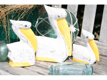Pelican Set Of 3 Yellow Coastal Beach Decor