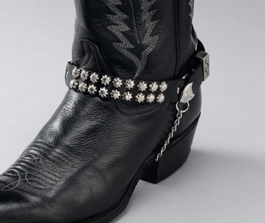 Black Leather Boot Chains with Star Studs