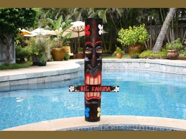 Big Kahuna Tiki Totem 39 -Plumeria Hand Painted Surf Decor