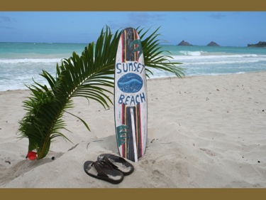 SUNSET BEACH SURF SIGN W FIN 40 SURFING DECOR