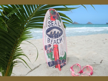 Seal Beach Surf Sign W Fin 20 Surfing Decor