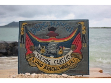 Duke Hawaii Surfing Classic Kuhio Beach Waikiki Weathered Surfing Sign