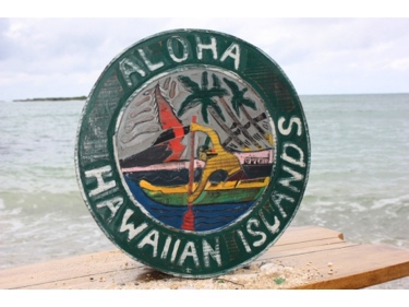 Aloha Hawaiian Islands Vintage Outrigger Canoe Sign 16 Made In Hawaii