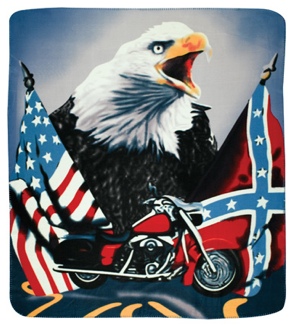 Fleece Blanket EAGLE Motorcycle Rebel Flag Am Flag 50 X 60