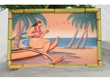 VINTAGE SIGN ALOHA CANOE UKULELE 24 X 16 HAWAIIAN SURF DECOR