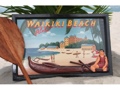 Vintage Sign Waikiki Beach Canoe 24 X 16 Hawaiian Surf Decor