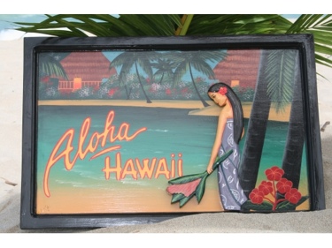Vintage Sign Aloha Hawaii Tiki Huts 24 X 16 Hawaiian Surf Decor
