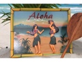 VINTAGE SIGN ALOHA HULA DANCERS 24 X 16 HAWAIIAN SURF DECOR