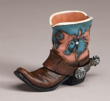 Tiny Boot Toothpick Holder Blue Horsehead Design 4-1/2 x 3-1/2