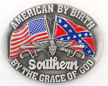 American By Birth Southern by Grace of God Belt Buckle 3-1/4 x 2-1/2