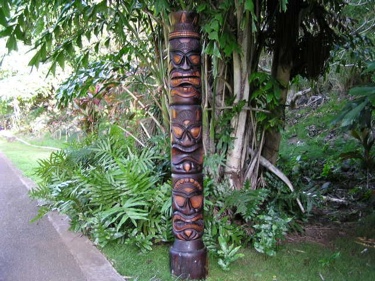TRIPLE HEADED TIKI TOTEM 5 FEET ANTIQUE FINISH HAWAIIAN TIKI GOD