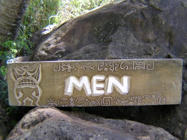Aged Men Tiki Sign Hand Carved Bathroom Decor