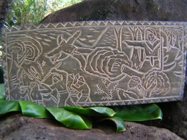 ACROSS MOLOKAI CHANNEL KING KAMEHAMEHA HAND CARVED STORYBOARD