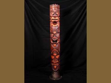 TRIPLE HEADED TIKI MASK TOTEM 5 FT W STAND LOVE PROSPERITY HEALTH