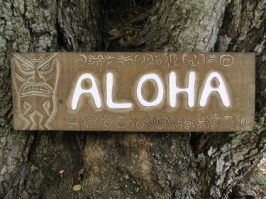 Aloha Tiki Sign W Petroglyph Surf Decor