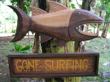 GONE SURFING SHARK ATTACK SIGN SURF DECOR-TIKI BAR DECOR