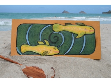 Hawaiian Sea Bass Koru 30 X 15 Primitive Tiki Art