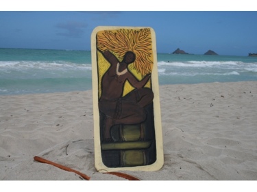 THE HAWAIIAN WARRIOR GOD OF THE SUN 30 X 15 PRIMITIVE TIKI ART