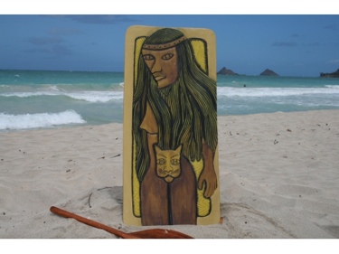 Polynesian Cat Woman 30 X 15 Primitive Tiki Art