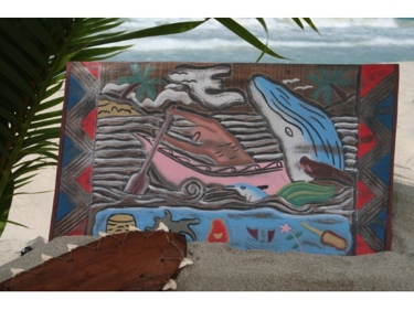 Hawaiian Scene Painted Storyboard 20 X 15 Wooden Relief