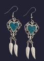 Pewter Feather Earrings with Turquoise