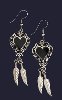 Pewter Feather Earrings with Onyx
