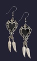 Pewter Feather Earrings with Onyx