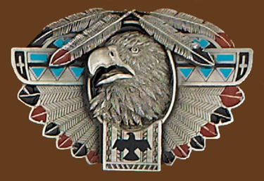 Thunderbird Totem/Feather Belt Buckle 3-3/4 x 2-1/4 a