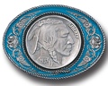 Indianhead blue Enamel Belt Buckle 3-1/2 x 2-1/2