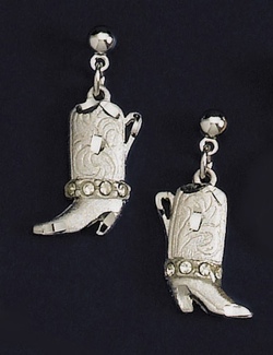 Silver Boot Earrings with Austrianl Crystals
