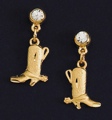 Gold Boot Earrings with Austrian Crystals