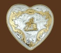German Silver Barrel Racing Heart Buckle 3-1/4 x 3