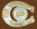 Horseshoe Shaped Bullrider German Silver Belt Buckle 3-1/2 x 3