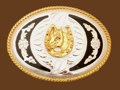 German Silver Horseshoe & Horsehead Belt Buckle 4x3
